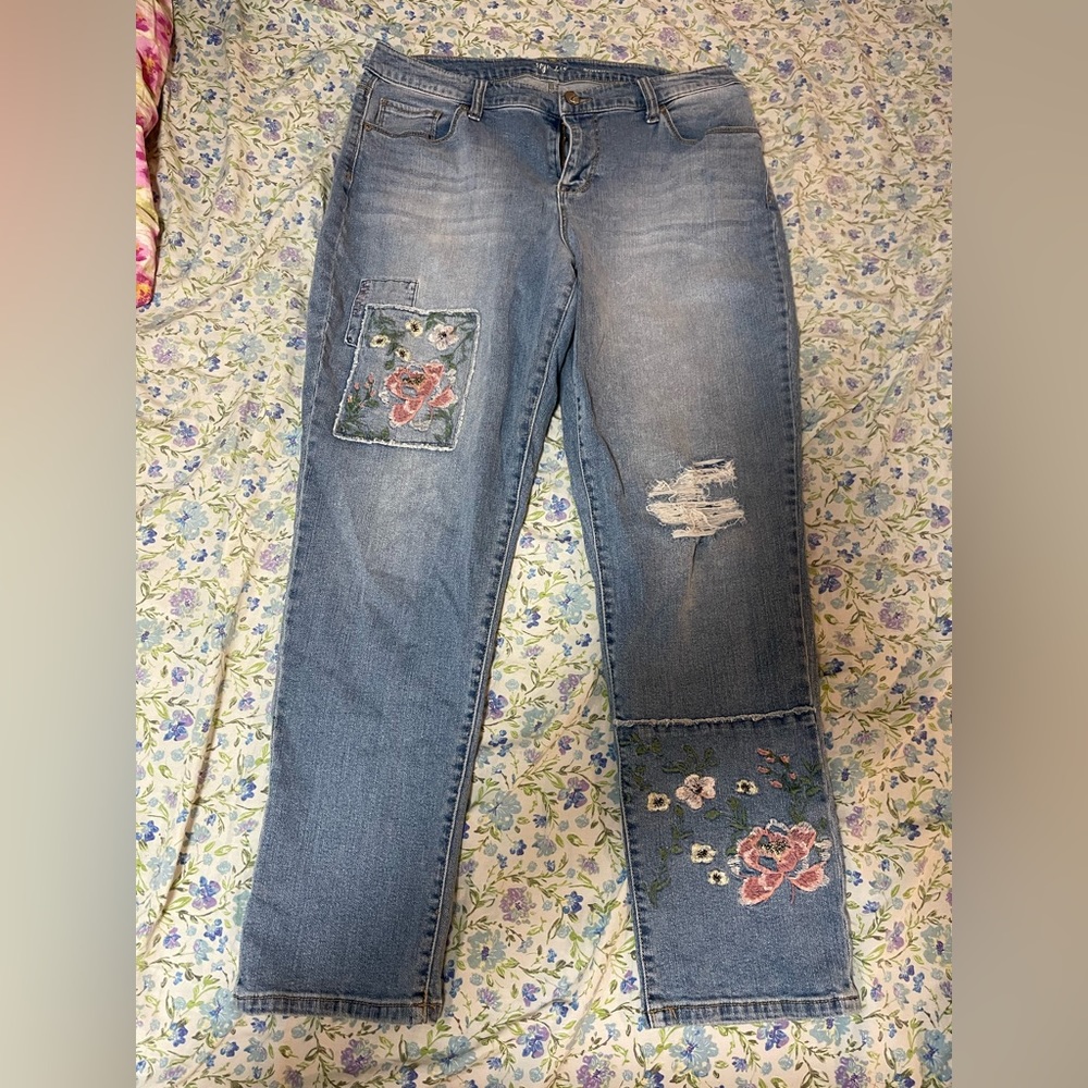 Style & co floral embroidered boyfriends jeans